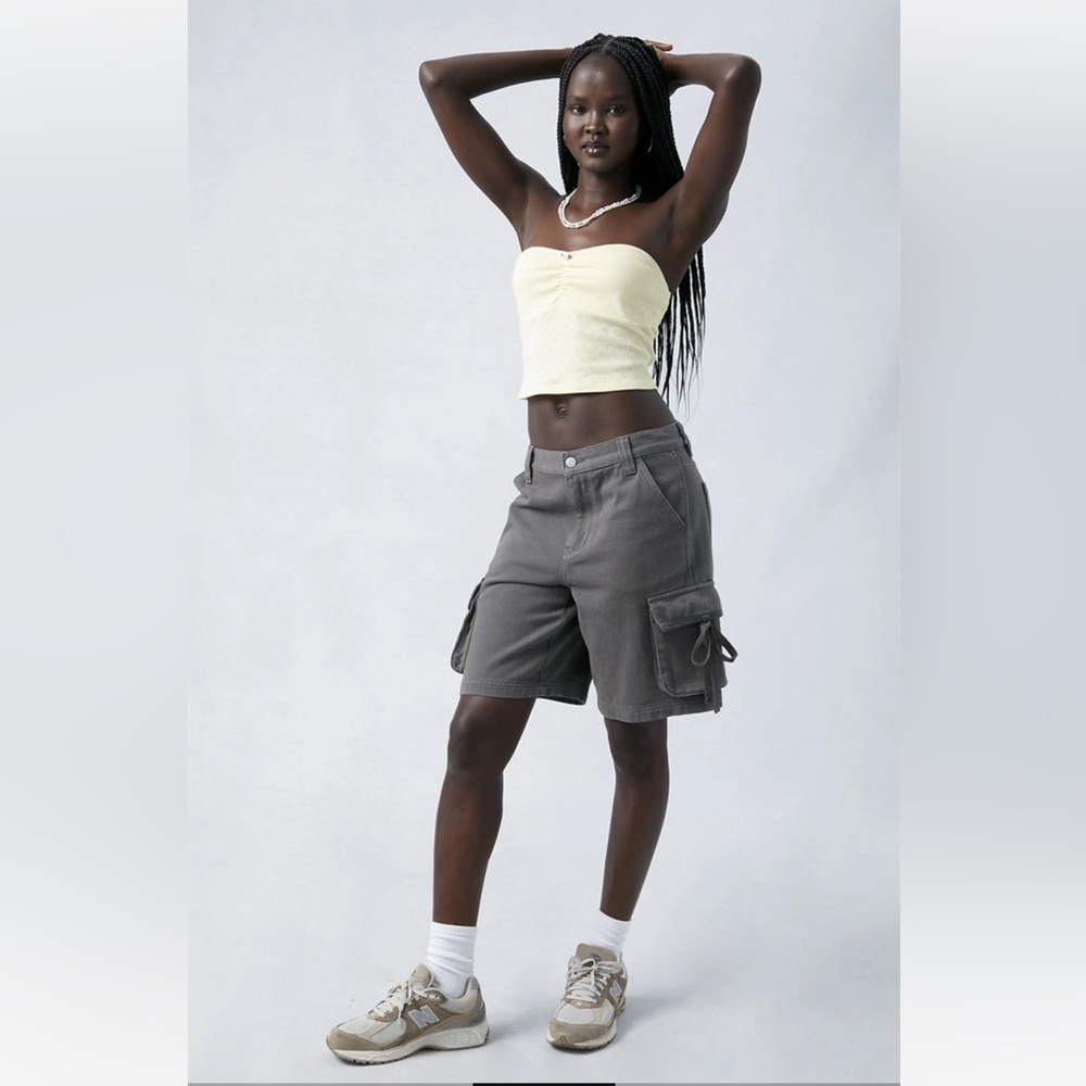 PacSun Charcoal Mid Rise Tie Cargo Skater Shorts